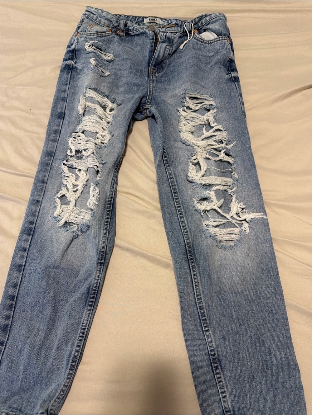 Men's Distressed Light Blue Jeans - Casual Ripped Denim
